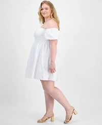 Seni & Cade Plus Off-The-Shoulder Jacquard Fit Flare Dress