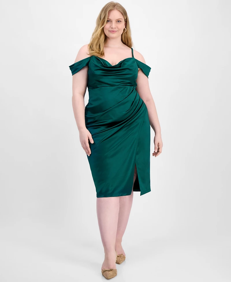 B Darlin Trendy Plus Off-Shoulder Spaghetti-Strap Dress