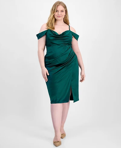 B Darlin Trendy Plus Off-Shoulder Spaghetti-Strap Dress