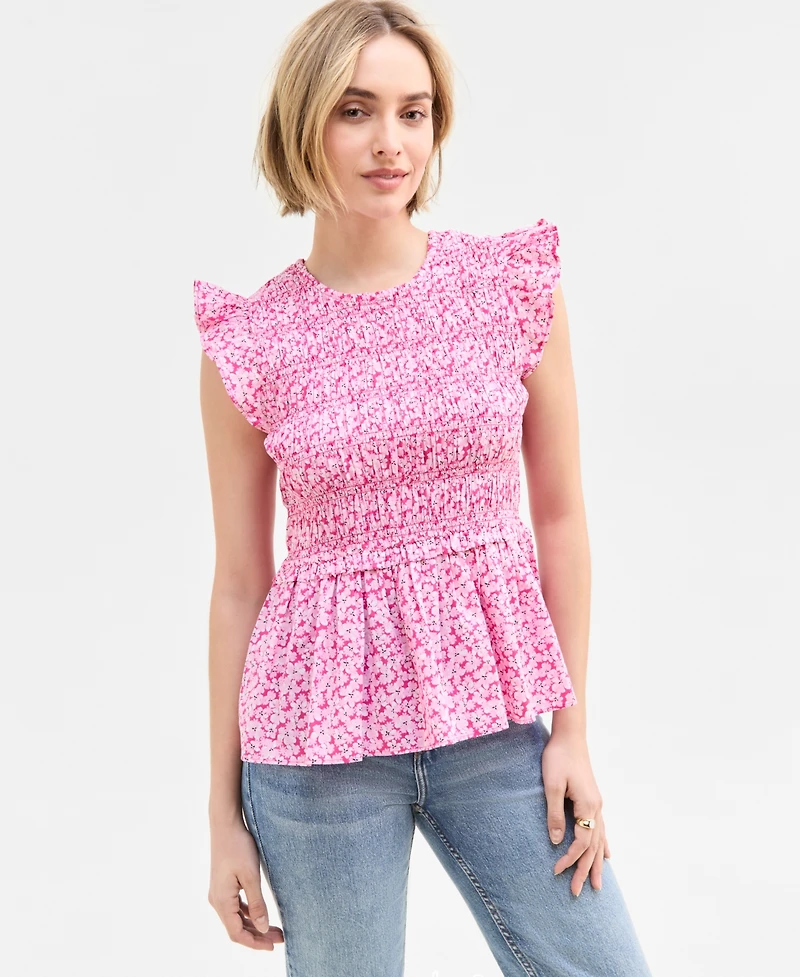 On 34th Women's Flutter-Sleeve Smocked Peplum Top, Exclusively at Macy's