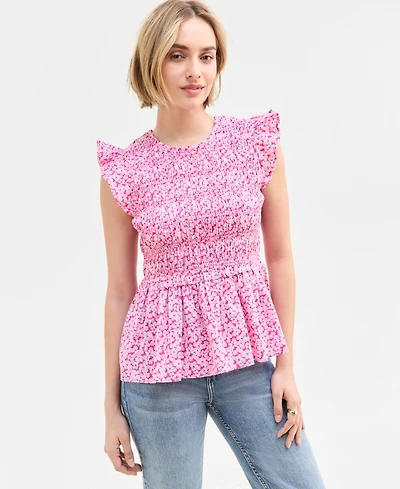 On 34th Women's Flutter-Sleeve Smocked Peplum Top, Exclusively at Macy's