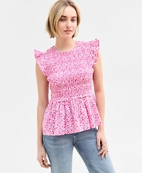 On 34th Women's Flutter-Sleeve Smocked Peplum Top, Exclusively at Macy's
