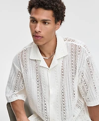 Mode of One Men's Relaxed-Fit Textured Crochet Button-Down Camp Shirt, Exclusively at Macy's