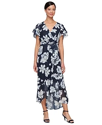 Sl Fashions Women's Flutter-Sleeve High-Low Dress