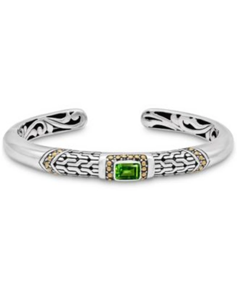 Devata Peridot Bali Cuff Bracelet In Sterling Silver 18k Gold Accents Large