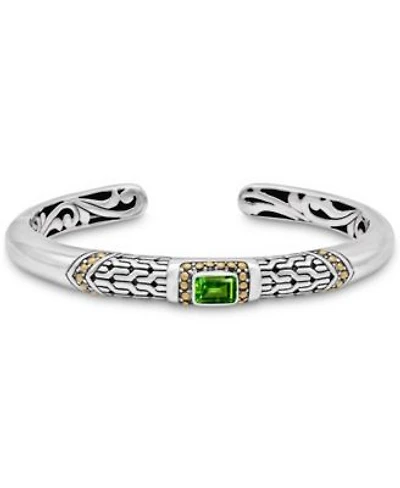 Devata Peridot Bali Cuff Bracelet In Sterling Silver 18k Gold Accents Large