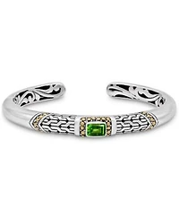 Devata Peridot Bali Cuff Bracelet In Sterling Silver 18k Gold Accents Large