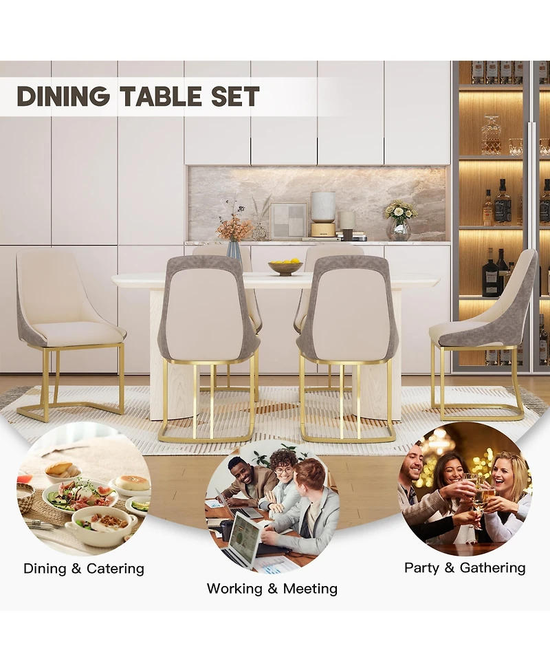 70.8-Inch High-End Solid Wood Table With Fabric +Pu Modern Dining Side Chairs (Dining And Chair Set)
