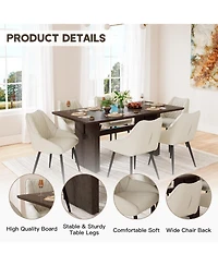 Wood Dining Table Fabric Diamond Soft Chair/Side Chair With Metal Legs Set (6-Person And Chair), Mdf