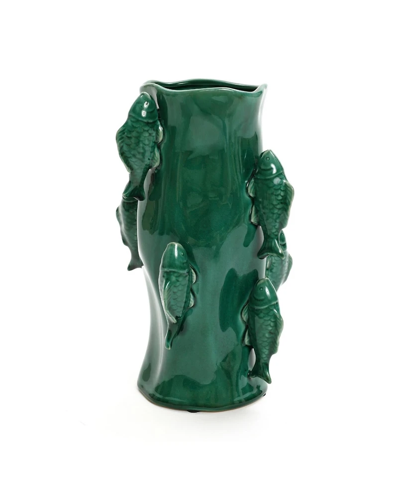 LuxenHome Marine Green Ceramic Fish 12.2-Inch Tall Vase