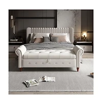 63 Inch Upholstered Storage Bench with Rolled Arms, Tufted Ottoman Large Hidden Compartment-The Pop Home