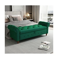 63 Inch Upholstered Storage Bench with Rolled Arms, Tufted Ottoman Large Hidden Compartment-The Pop Home