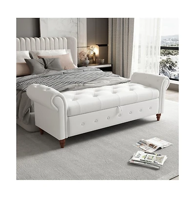 63 Inch Upholstered Storage Bench with Rolled Arms, Tufted Ottoman Large Hidden Compartment-The Pop Home