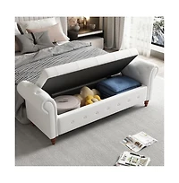 63 Inch Upholstered Storage Bench with Rolled Arms, Tufted Ottoman Large Hidden Compartment-The Pop Home
