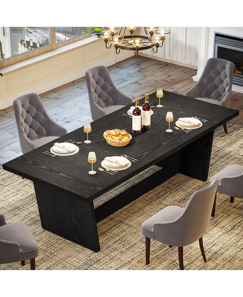 Tribesigns 70.87-Inch Dining Room Table for 6-8 People, Rectangular Farmhouse Kitchen with Solid Pedestal
