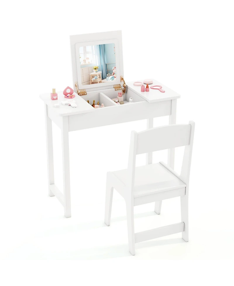 2-in-1 Kids Vanity Makeup Table and Chair Set with Flip-Top Mirror Fun and Stylish Dressing Set for Kids