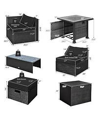 Gymax 9PCS Furniture Set w/ 32'' Fire Pit Table 50,000 Btu Square Propane Fire Pit Patio