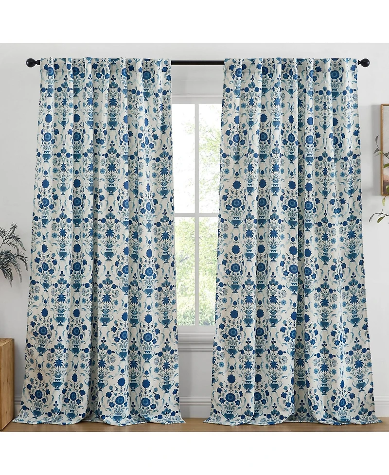 Hlc.me Clara Floral Damask Patterned Window Back Tab Rod Pocket Curtains Bedroom