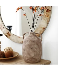 LuxenHome Marble Brown Ceramic 11.5-Inch Tall Jug Vase with Handles