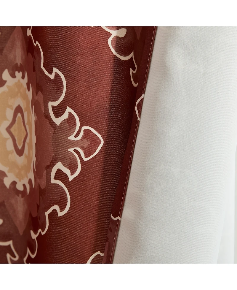 Hlc.me Liam Ogee Ikatt Damask Patterned Window Grommet Curtains Bedroom - Light Blocking Darkening Window Panels, Set of 2 (Spice Red