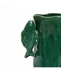 LuxenHome Marine Green Ceramic Fish 15.6-Inch Tall Vase