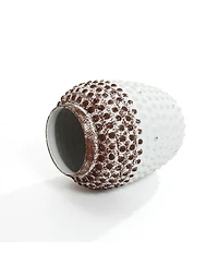 LuxenHome Vintage White and Brown Beaded 12-Inch Tall Urn Vase