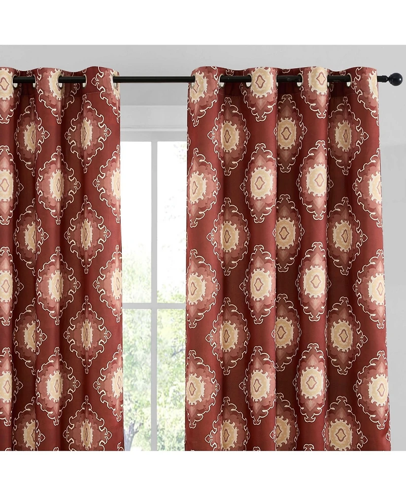 Hlc.me Liam Ogee Ikatt Damask Patterned Window Grommet Curtains Bedroom - Light Blocking Darkening Window Panels, Set of 2 (Spice Red
