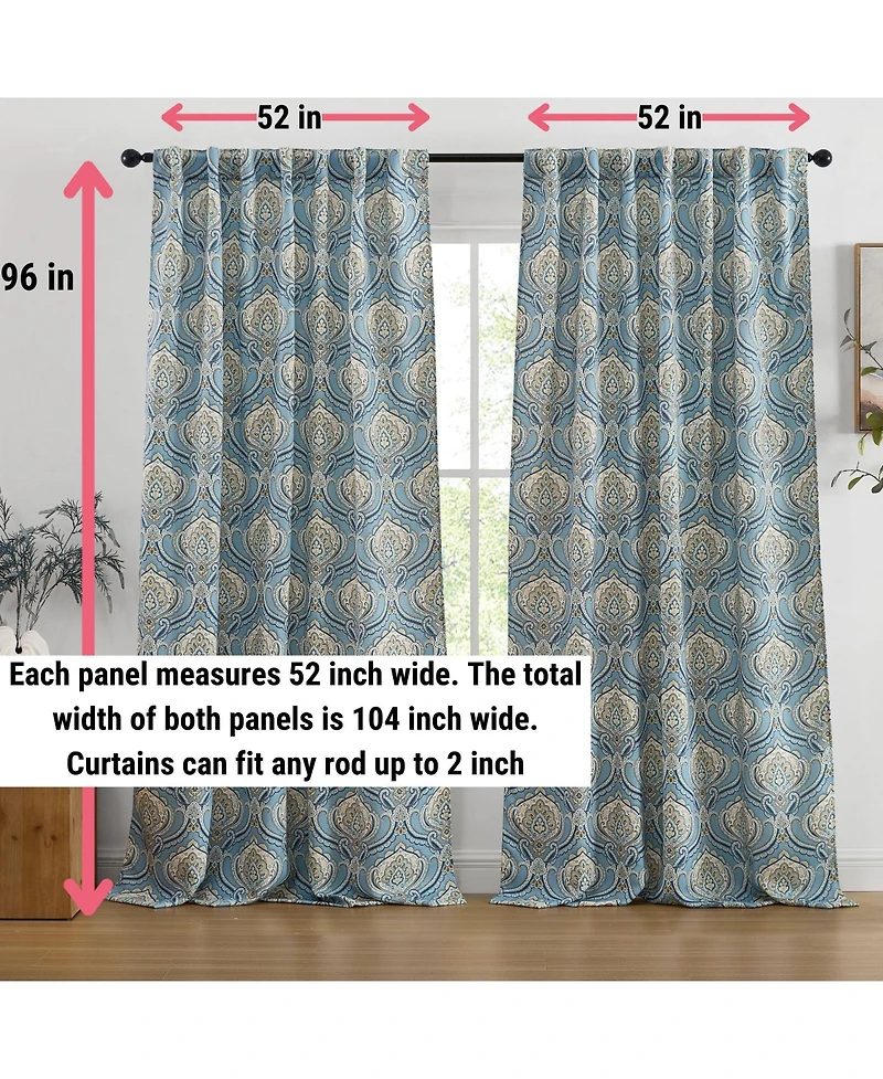 Hlc.me Messina Paisley Damask Patterned Back Tab Rod Pocket Curtains - Light Blocking Darkening Window Panels, Set of 2 (/Yellow
