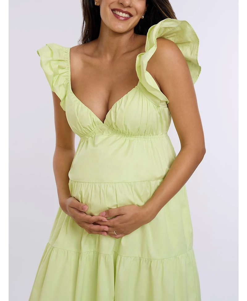 Motherhood Maternity Ruffle Sleeve Tie-Back Maxi Dress