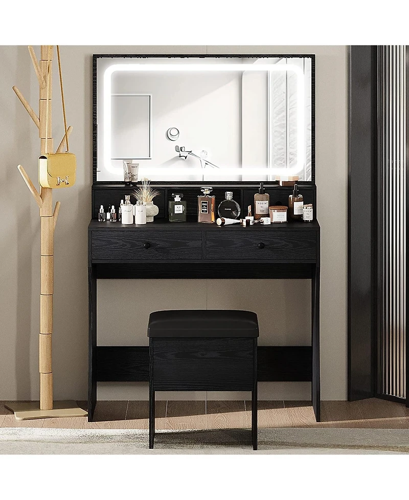 Vanity Desk Set with Led Lighted Mirror & Power Outlet