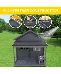 Solid wood asphalt roof dog house with large terrace for large dogs