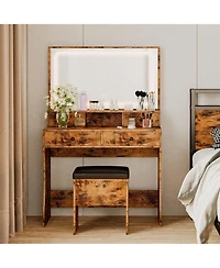 Vanity Desk Set with Led Lighted Mirror & Power Outlet, Makeup Vanity Table with 4 Drawers