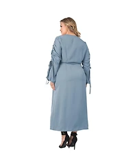 Standards & Practices Plus Ruched Long Sleeve Wrap Dress Maxi Length