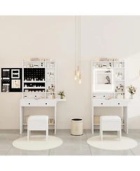 Vanity Desk with Mirror and Led Lights, Jewelry Cabinet