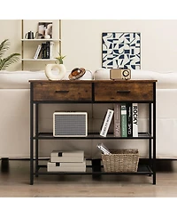 Entryway Table with 2 Drawers and 2-Tier Storage Shelves for Home Organization