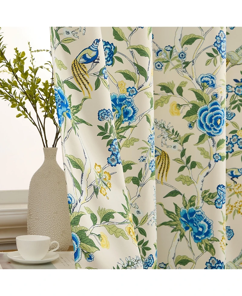 Hlc.me Scarlet Floral & Birds Patterned Back Tab Rod Pocket - Light Blocking Darkening Window Panels, Set of 2 (Green and Yellow, 52 W x 84 L