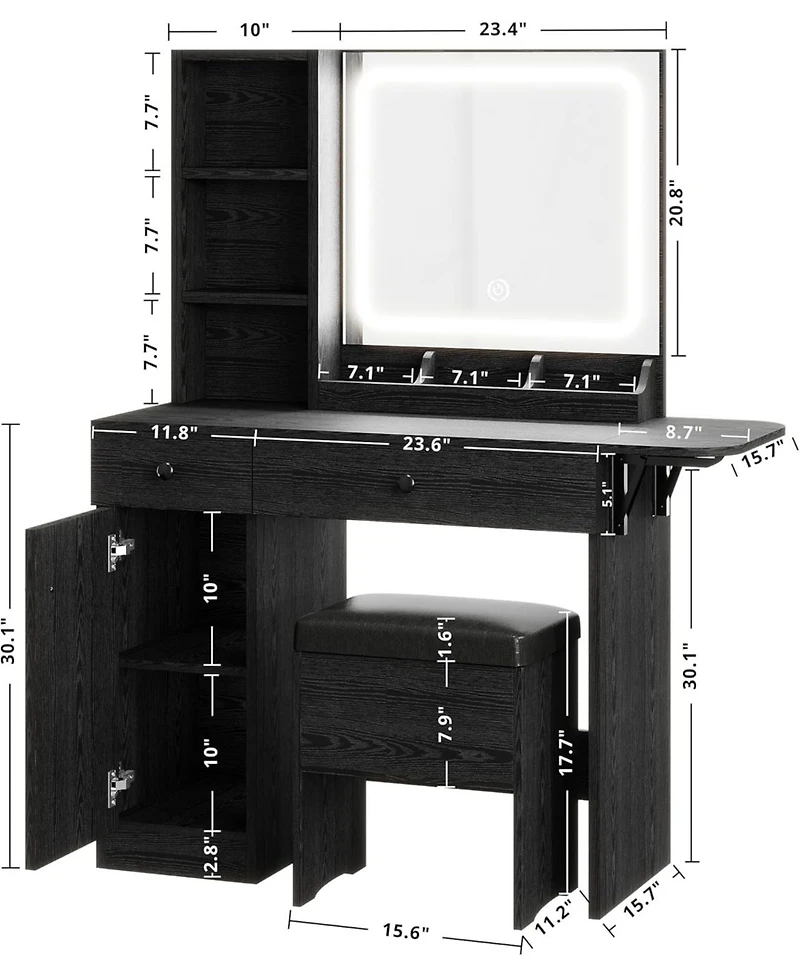 Vanity Desk with Led Lighted Mirror & Power Outlet