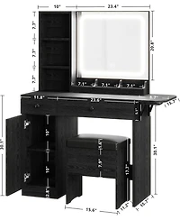 Vanity Desk with Led Lighted Mirror & Power Outlet