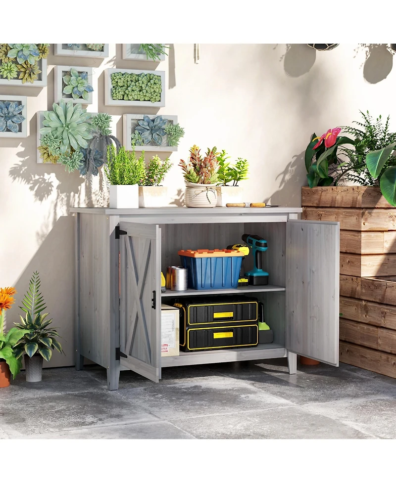 Outsunny Wood Outdoor Storage Cabinet Potting Shed with Shelf,
