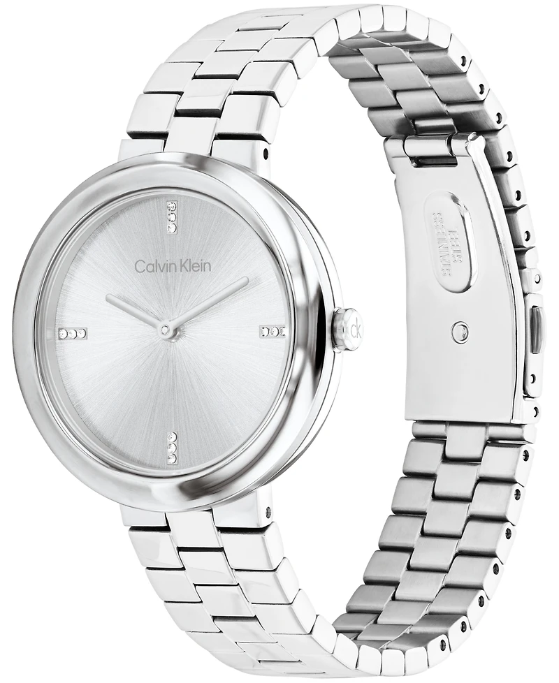 Calvin Klein Women's Twisted Bezel Silver Tone Stainless Steel Bracelet Watch, 34mm