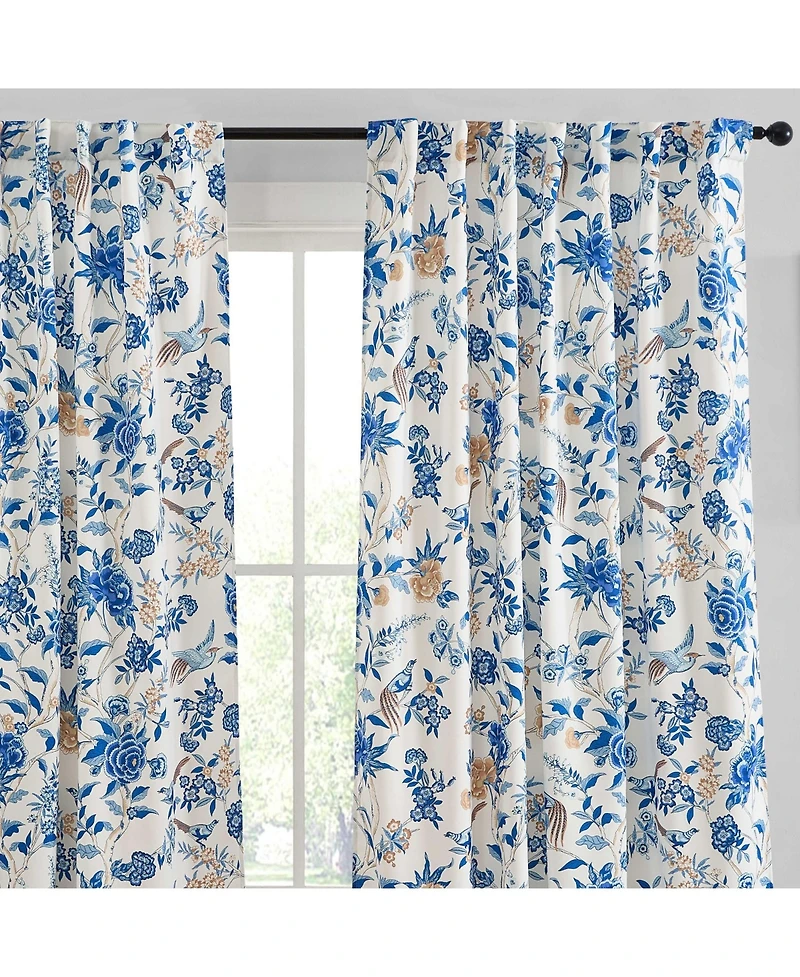 Hlc.me Scarlet Floral & Birds Patterned Window Back Tab Rod Pocket Curtains Bedroom