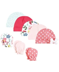 Hudson Baby Baby Girls Hudson Cotton Cap and Scratch Mitten Set, Butterfly Floral, 0-6 Months