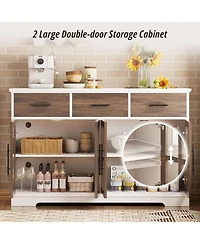 Buffet Cabinet with Storage, Farmhouse Coffee Bar Wood Liquor Cabinet for Kitchen