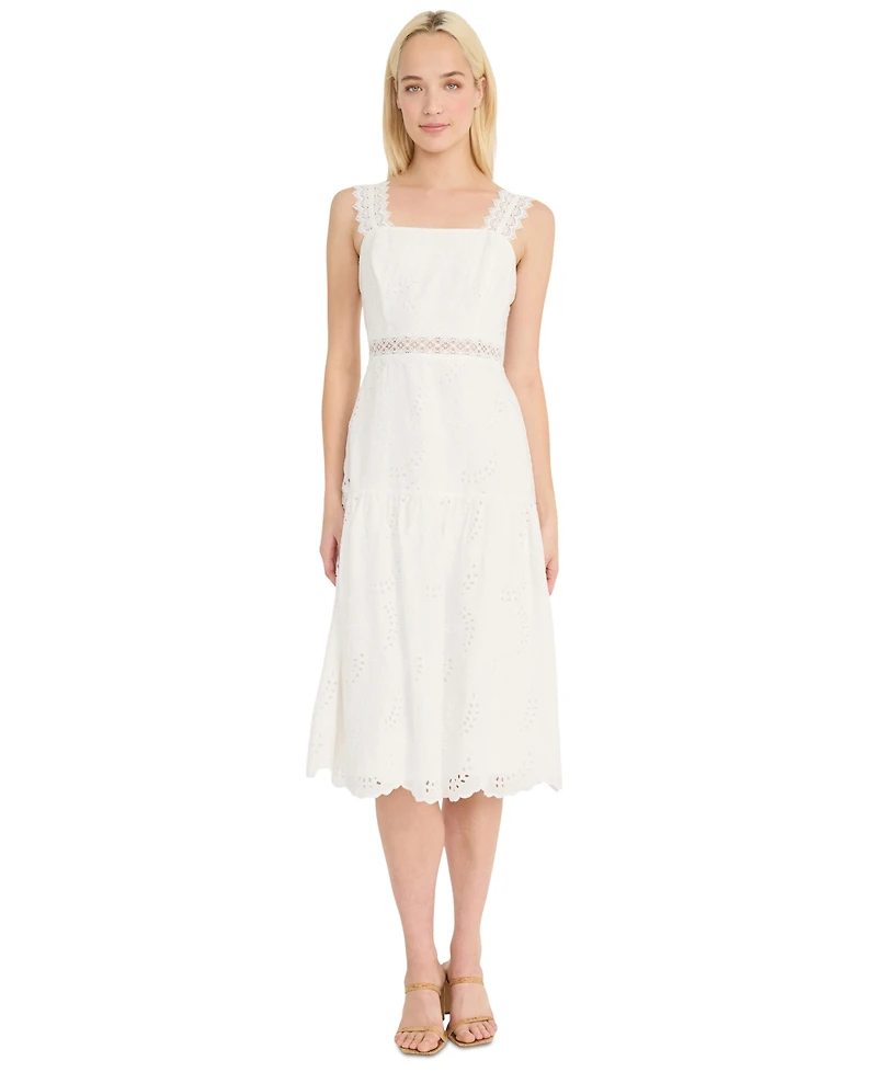 Donna Morgan Women's Eyelet-Embroidered Midi Dress