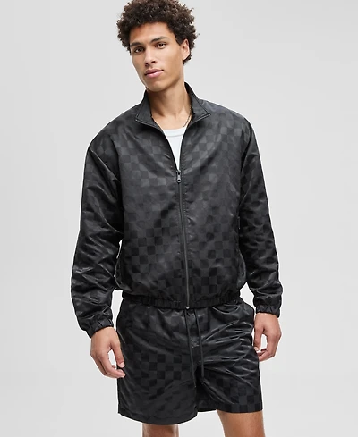 Mode of One Men's Check Jacquard Relaxed-Fit Track Jacket, Macy's Exclusive