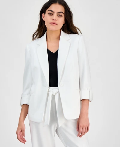 Ak Anne Klein One-Button Roll-Tab-Sleeve Blazer, Regular & Petite
