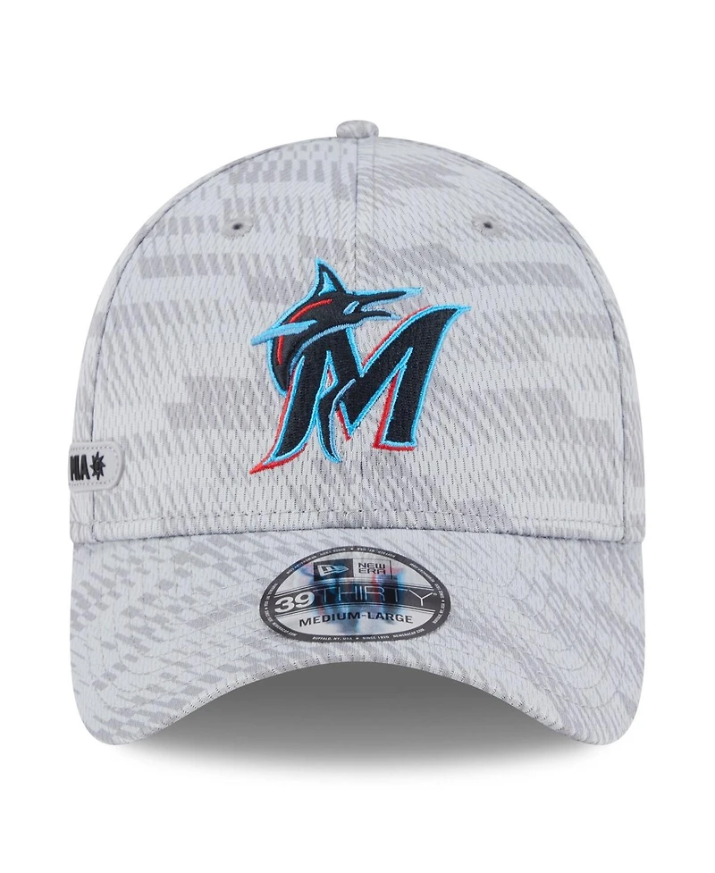 New Era Men's Gray Miami Marlins 2025 Mlb Clubhouse 39THIRTY Flex Hat