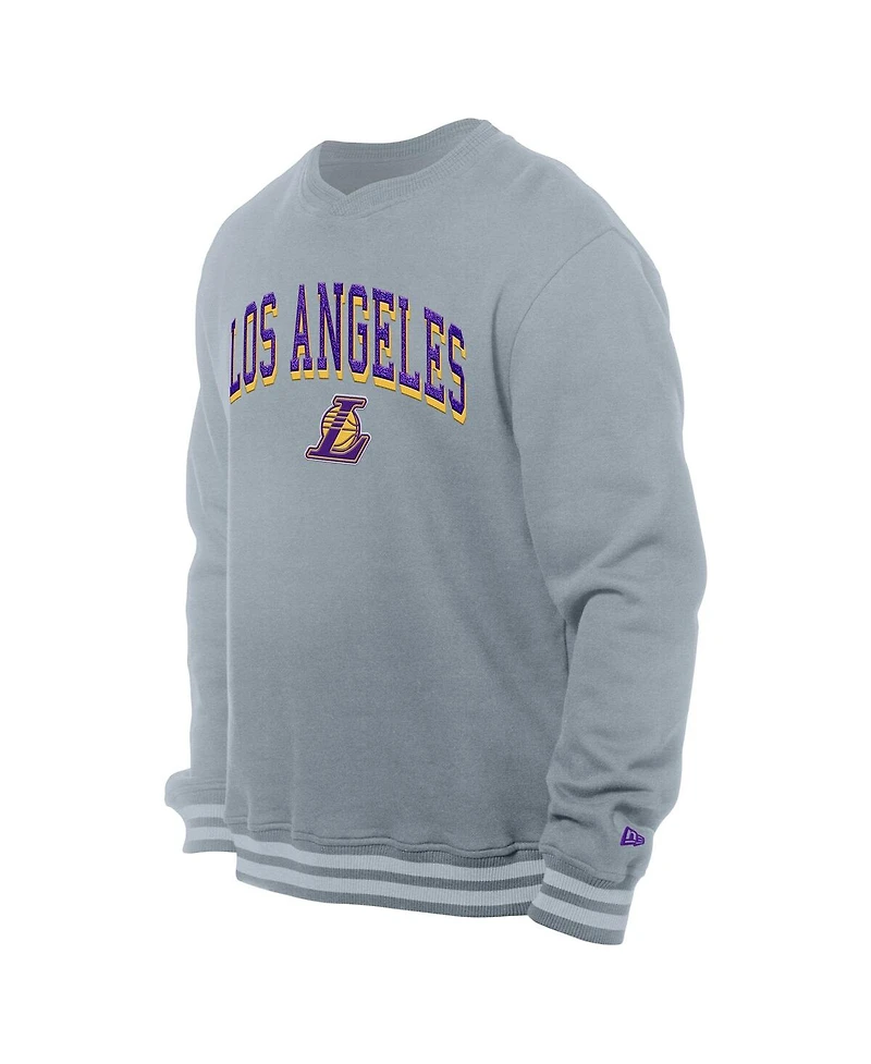 New Era Men's Gray Los Angeles Lakers Chenille Cross Over Pullover Sweatshirt