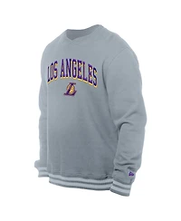 New Era Men's Gray Los Angeles Lakers Chenille Cross Over Pullover Sweatshirt