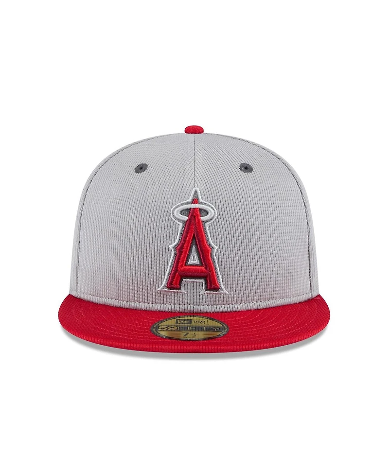 New Era Men's Gray/Red Los Angeles Angels 2025 Batting Practice 59FIFTY Fitted Hat